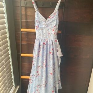 Lulu's Light Blue Floral Maxi Dress with Pink Accents